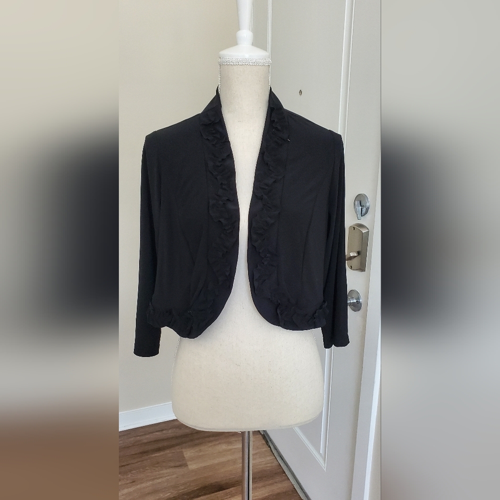 Nina Leonard Black Blazer with Ruffled Trim